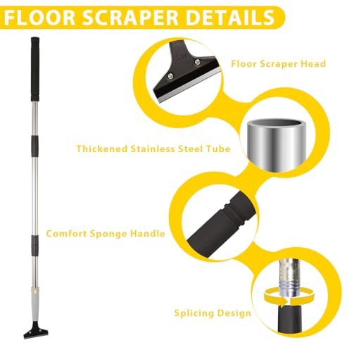 Floor Scraper Long Handle Heavy Duty, 31-61“ Long Handle Blade Scraper Tool with 10PCS Extra Blades 4 Inch stainless steel efficiently and quickly kitchen stickers windows cleaning. (55inch) - size: 61inch