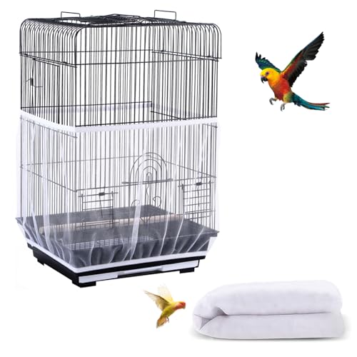 Bird Cage Seed Catcher, Seed Catcher Guard Net Cover, Parrot Nylon Mesh Net Cover, Universal Soft Airy Cage Net Stretchy Skirt for Round Square Cages (Solid-White, 15.7" x87") - color: Solid-white, size: 15.7" x87"