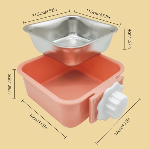 Pet Hanging Bowl for Crates, 2 in 1 Small Dog Bowl Puppy Removable Stainless Rabbit Cat Feeder Food Water Bowls for Puppy Cat Bird Rabbit Hamster Guinea Pig Ferret Small Animals - color: Pink