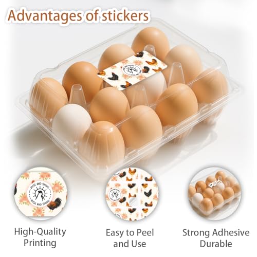 160 Pcs Farm Fresh Eggs Carton Labels, 4 x 2 Inch Rectangular Floral Printed Unwashed Eggs Labels Self-Adhesive Egg Packaging Stickers for Chicken Egg Box Container Farm Supplies - color: Country Style