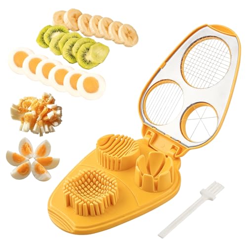 3 in 1 Boiled Egg Slicer, 3 Slice Modes Chopper Cutter with Brush, Manual Egg Slicer Steel Wire Dicer for Hard Boiled Eggs, Kitchen Gadget for Soft Fruit Butter, Labor Saving (Yellow) - color: Yellow
