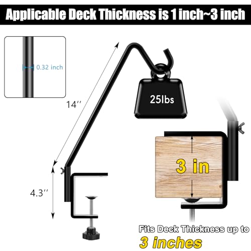 2 Pack 14 Inch Deck Hook, Deck Bird Feeder Hanger, Applicable Deck Thickness 1 Inch-3 Inch - size: 14 Inch