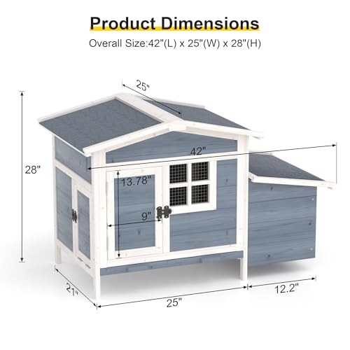 GOJOOASIS Chicken Coop for 2 Chickens Raised House with Ramp & Nesting Box | Outdoor Wooden Hen House for Small Animals, Backyard Chicken Hutch Poultry Cage, Waterproof Roof, Easy-Clean Tray, Grey - color: Grey