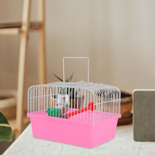 BESPORTBLE Portable Bird Carrier Travel Cage with Perch Food Box Water Dispenser Lightweight Small Bird Cage for Parrots and Lovebirds 9.29X6.57X6.29In - color: Pink