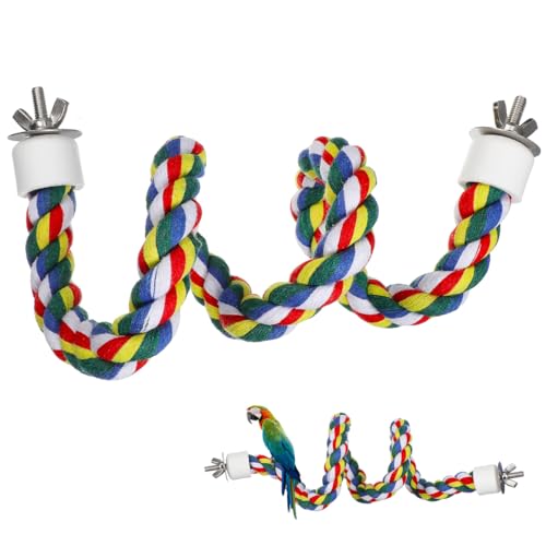 Hemobllo Parrot Cotton Rope Perch 23.62 Inch Bird Rope for Cages Climbing and Chewing Toy Standing Station for Parakeets Balance Training Exercise and Boredom Relief - size: 60cm