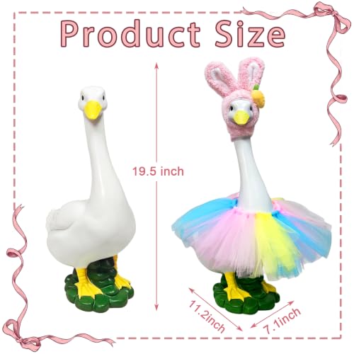 Porch Goose Statue,20" Large Resin Figurine Indoor & Outdoor Garden Decor | Porch Goose Figurine with Easter Outfits,Decoration Set,for Lawn Patio Yard Housewarming Gifts - style: rabbit ear hat goose