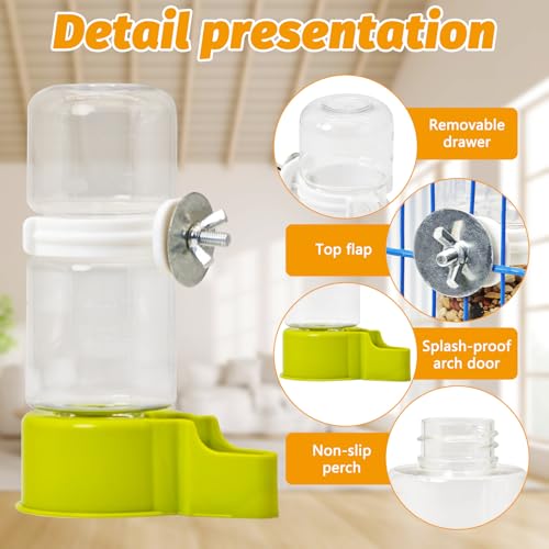 BNOSDM Automatic Bird Water Dispenser 2 Pcs No Mess Parrot Cage Water Feeder Drinker Suspended Bird Drinking Device Parakeet Cage Accessories for Budgies, Cockatiel, Conure, Canary, Finch (Green) - color: 2 Pcs Green Automatic Bird Water Dispenser