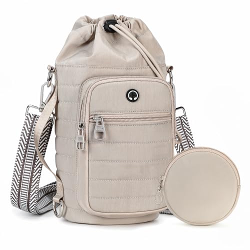 Water Bottle Carrier bag with Strap Phone Pocket for Walking, Hiking, Cycling - color: 2-Khaki, size: 40oz-64oz