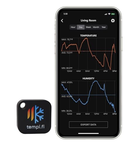 Wireless Temperature and Humidity Sensor - Developed in The USA - 24/7 Data Logger with Alarm – Bluetooth Smart Thermometer and Hygrometer - Bluetooth Only - Not WiFi