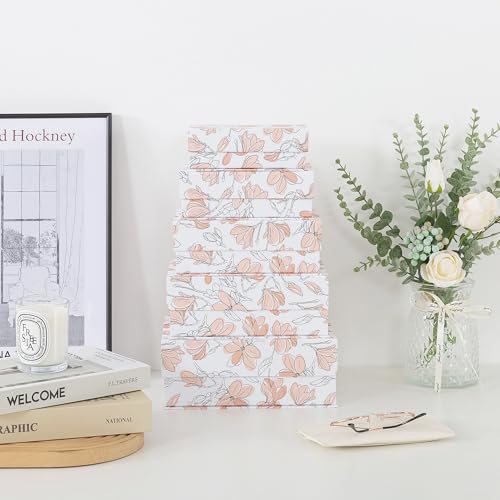 Soul & Lane - Nesting Decorative Storage Boxes with Magnetic Lids, Set of 5 | Floral Cardboard Keepsake Boxes with Magnet Closure, Pretty Memory and Gift Organizers for Photos and Home Decor - color: Canvas Bloom