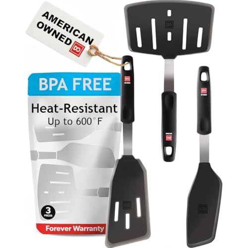 DI ORO Silicone Turner Spatula Set - 600F Heat Resistant, 3-Pc | Flexible flippers for eggs, pancakes, and crepes; Won't scratch nonstick pots and pans; BPA-free and dishwasher safe - size: Elite Set