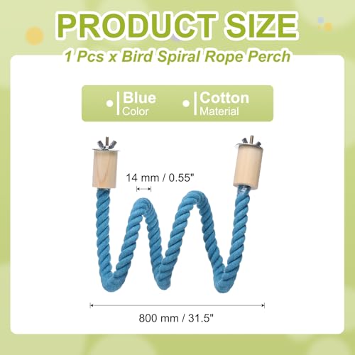 Bird Rope Perch Swing, Stand Rope Perch Standing Pole Accessory Climbing Swing Paw Grinding 32 Inch, (Blue) Intended for Parrot/Parakeet/Budgies/Cockatiels/Lovebirds - color: Blue, size: 32 Inch