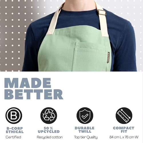 Chef Aprons for Women with Pockets, Adjustable Bib Aprons for Cooking - color: Sage Green