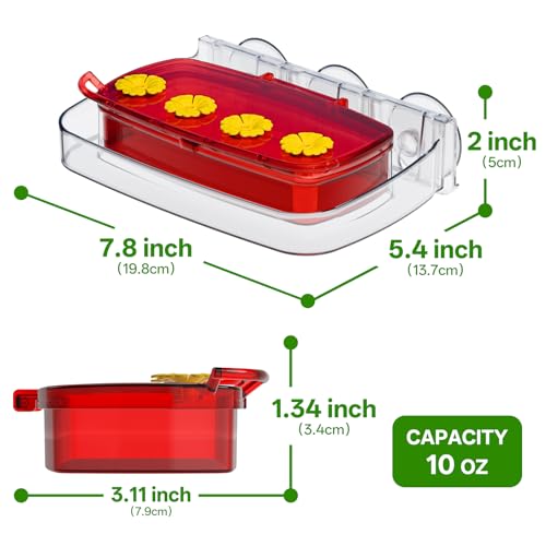 2 Pack Window Hummingbird Feeder with Strong Suction Cup, Plastic Hummingbird Feeders for Outdoors, Built-in Moat,Easy to Clean and Refil (10oz) (2, Red) - color: Red, size: 2 Pack