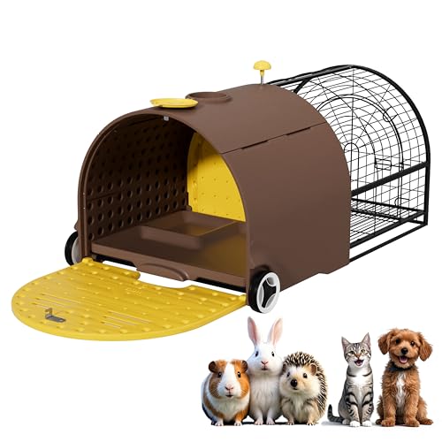 Durable Plastic Rabbit Hutch Bunny Cage Indoor Outdoor Guinea Pig Cage with Waterproof Shell, Easy Tray, Separable Hutch, Revolving Doors, Smooth Wheels