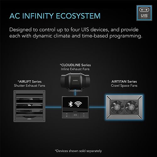 AC Infinity AIRTITAN T7, Ventilation Exhaust Fan 300mm | With WiFi Temperature Humidity Controller, EC Motor for Crawl Spaces, Basements, and Garages - size: Medium, Smart Controller