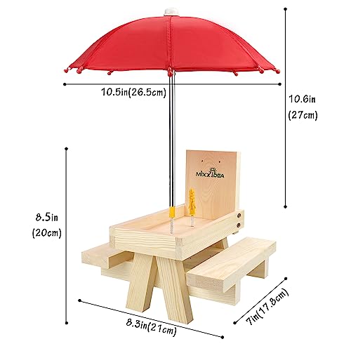 Squirrel Feeder Table with Umbrella, Wooden Squirrel Picnic Table Feeder, Sturdy Squirrels Feeder Corn Cob Holder, with Solid Structure and 2 x Thick Benches(1pk) - color: 1-Red