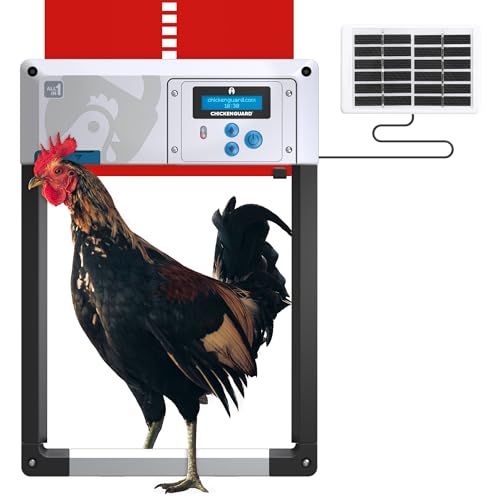 ChickenGuard AIO Complete Automatic Chicken Coop Door Plus Solar Kit | Solar-powered automatic chicken door opener with timer/light sensor, anti-pinch, weather-resistant anti-lift aluminum door