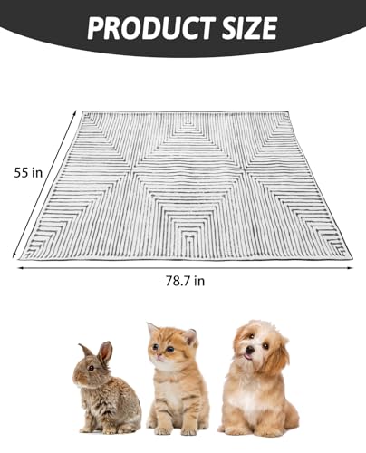 BNOSDM 79"" X 55"" Washable Bunny Cage Liners Large Rug for Rabbits Large Non Slip Pad for Bunnies Resuable Rabbit Liner for Chinchillas Cats Guinea Pigs Ferrets Dogs, Grey+black - size: 79" X 55"
