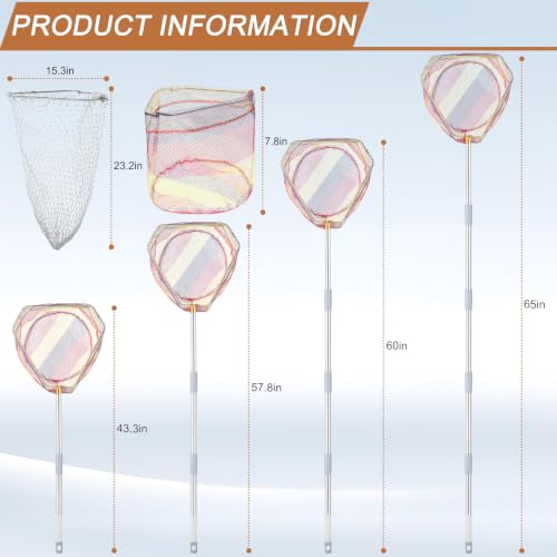 Chicken Catching Net 2 Pcs, 43" to 65" Adjustable Length Animal Net | Chicken Net Catcher Stainless Steel Poultry Catcher for Catching Small Chicken, Goose, Ducks, Fish, Birds(2 Nets & 1 Pole