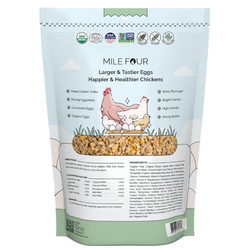 Mile Four Organic Chicken Feed – Grower Whole Grain, Non-GMO, USA Grown, 18% Protein, Corn-Free, Soy-Free, Non-Medicated Feed for Chickens, 2 lb Sample - size: 2 Pound (Pack of 1)