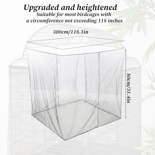 Trinkrittey Large Bird Cage Seed Cather, Black Bird Cage Cover Universal Nylon Birdcage Net Elastic Band Skirt Seed Guard for Parrot Parakeet Macaw(118 x 31.5in/300 x 80cm)