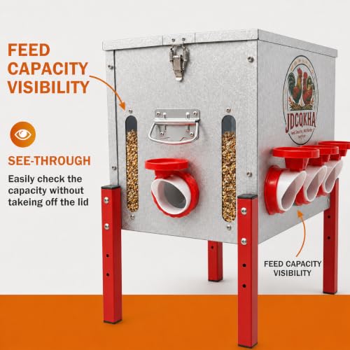 55LB Automatic Chicken Feeder,Large Metal Chicken Feeder with 8 Ports ,Adjustable Legs