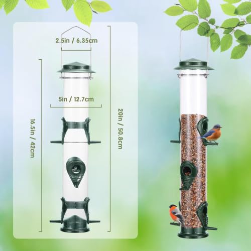 1PK Metal Wild Bird Feeder,Squirrel Proof Bird Feeders for Outside,Hanging 6 Port Tube Bird Feeder Transparent Finch Bird Feeder for Attracting Birds in Your Lawn, Garden, Balcony-Green - color: Green