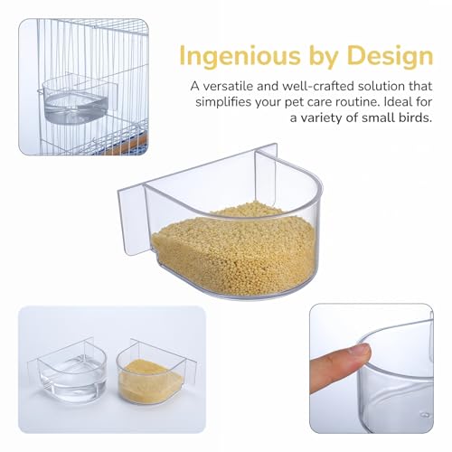 2pcs Bird Cage Food Feeder: Clear Thick Semicircle Seed Water Trough Cups - Small Animal Dish Container Box for Birds Pigeon Chicken, Transparent Cage Accessories, 4X3.2X2in