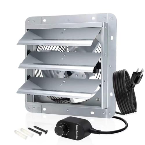 Louvered Exhaust Fan, 10 inch Wall Mount Shutter Fans w/Speed Controller,844 CFM,Chicken Coops Vent Fan for Greenhouse, Gable, Barn, Garage, Shed Ventilation Fan - color: With Speed Control, size: 10inch