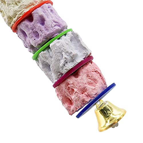 Large Bird Chewing Toy, Colorful Parrot Beak Grinding Calcium Stone with Bells, Bird Cage Accessories, Cage Toys for Cockatiel Parakeet Budgies Rat Hamster Chinchilla Rabbit Bunny African Grey(1 Pack)