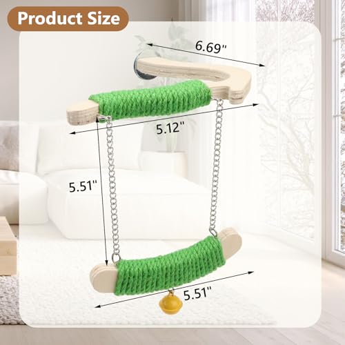 Litewoo Bird Swing Perch Stand Parrots Chewing Toy for Parakeets Cage, S | Natural wood & green hemp rope, chew/swing/stand toy, balance & exercise for small-medium bird/budgies/conures/lovebirds - size: S