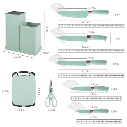 Cooking Utensils Set - 19 Piece Set with 11 Spatulas, 6 Sharp Knives, Silicone Utensils & Cutting Board (Green) - color: Light Green 19 PCS Set