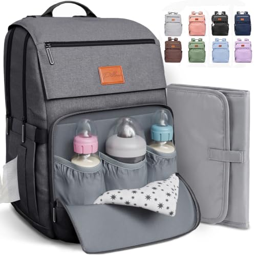 Baby Diaper Bag Backpack - Baby Bag for Girls & Boys, Large Waterproof Diaper Backpack - Baby Shower Gifts for Boys & Registry Must Haves - Travel Diaper Bags with Changing Pad - Newborn Stuff - color: A. Gray, style: Classic