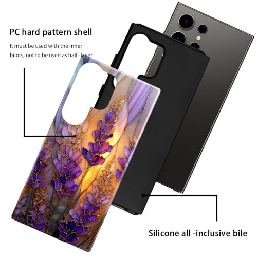 Compatible with Samsung Galaxy S23 Ultra Case,Glossy Case All-Round Protection Shockproof Anti-Scratches TPU Cover,Cases for Man Woman-Stained Glass Lavender in Bloom - color: Stained Glass Lavender in Bloom, size: Galaxy S23 Ultra