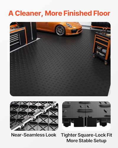 VEVOR Garage Floor Tiles 12 x 12 x 0.53 inch, Interlocking Design Ease of Installation Double-Sided Texture Non-Slip Sturdiness, for Garages, Basements, Repair Shops, Black, 50 Pack | Easy Installation Double-Sided Texture Non-Slip Sturdiness, Polypropyle
