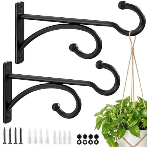 2Pack 6 Inch Plant Hangers Outdoor, Wall Hooks for Hanging Planters Baskets | Heavy-duty metal, indoor outdoor wall mount, for flower pots, wind chimes, lanterns, bird feeders, Black - size: 6Inch 2Pack-Black