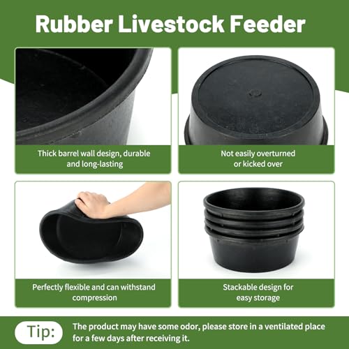 2Pcs Rubber Feed Pan, 1 Gallon Horse Feed Bucket | 10.6 x 4.1 Inches Utility Feed Bucket ,Chicken Dust Bath, Livestock Water Bowl for Pig Goat Chicken Dogs Farm Small Animal - color: Black-4Quart, size: 2PCS