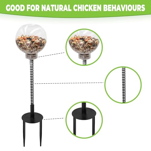 Chicken Enrichment Toys with Spring and Ground Stake, 2 Peck Treat Dispenser, Chicken Feeder for Coop, Coop Accessories for Hens, Geese, Ducks, Turkeys, Other Poultry - size: 2 Pack