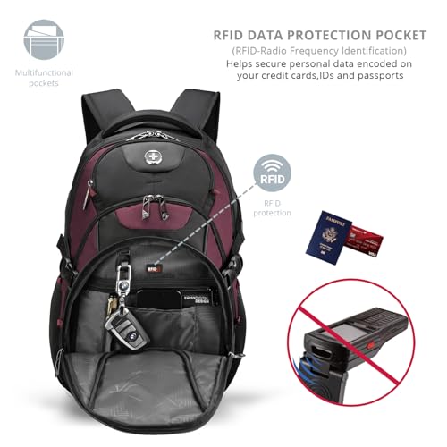 Swissdigital Design Laptop Backpack with USB Charging Port, Travel Backpack Fits 15.6 inches Computer, 31L College School Backpack for Women, Angola red/Black | SD803-44 - color: Angola Red/Black