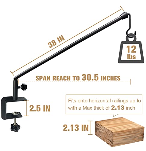 38 Inch Extended Reach Deck Hook Hanger for Railing, 2 Packs | Heavy Duty Outdoor Plant Hook Holder for Hanging Bird Feeder Flower Basket Planter or Lanterns - size: 38 Inch 2 Pack