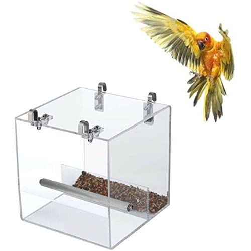 Automatic Bird Feeder No Mess Bird Cage Pet Feeder Seed Food Container for Parakeet Canary Cockatiel Parrot Finch Canary Acrylic (5.1 x 5.1 x 4.3 inch) - size: 5.1 x 5.1 x 4.3 inch