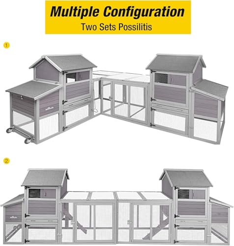 Aivituvin Expandable Mobile Chicken Coop with Wheels for 4–6 Chickens, Reinforced Nesting Box, Full-Cover UV Roof, Weatherproof Outdoor Hen & Duck House with Metal Tray, 77" L x 33.3" W x 46.5" H - color: Grey, size: 77"L x 33.3"W x 46.5"H