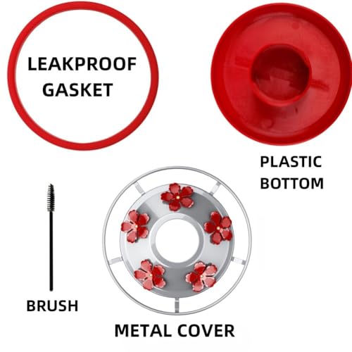 WOSIBO Hummingbird Feeder Replacement Bottom Base Replacement Part Includes Red Plastic Base Metal Top and Brushes (Silver-1) - color: Silver-1