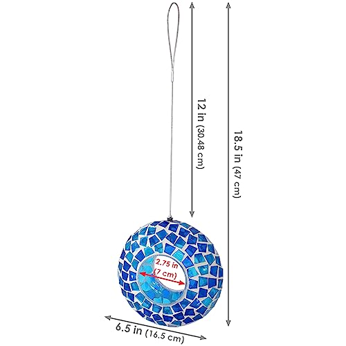 Sunnydaze Mosaic Glass Bird Feeder, Fly-Through, Blue Mosaic | 6" Small Unique Hanging Bird Feeder for Outdoors, Drainage Hole, Weather-Resistant, Birdfeeder for Cardinals, Jays, & Finches - color: Blue Mosaic