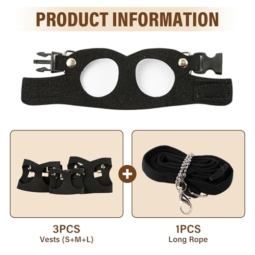 3Pcs Rat Harness and Leash, Small Animal Training Walking Vest Leash Adjustable Traction Rope Strap for Squirrel Gerbil Chinchilla Rat (Black) - color: Black