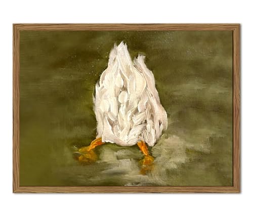 Cute Duck Wall Art Funny Goose Butt Wall Decor Painting, Vintage Cottagecore Silly Animal Poster Canvas Print Picture for Bedroom Living Room 12x16 inch Wood Framed - color: Animal-A, size: 16"L x 12"W