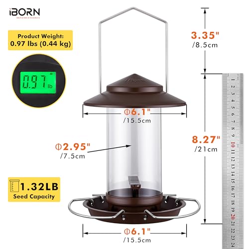 Bird feeders for Outdoors Metal Chew Resistant Brushed Bronze,1PK | Metal Roof, Metal Tray, Fixed Hanger, Flip-Top Fill, 3 Perches, Easy-Clean, 1.32lb - color: Bronze, 1.5LB, 3 Perches