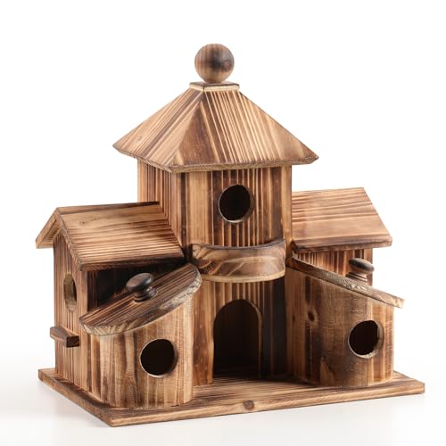 Bird Houses for Outside, 6-Hole Multi-Chamber Birdhouse for Small Birds | Cedar Wood Nesting Box, 1.22" Entrance Hole Fits Wrens & Chickadees, 11.02 x 7.08 x 9.25" Size, Garden & Backyard Placement