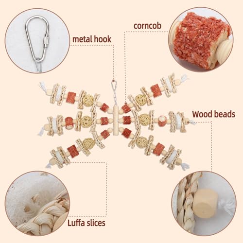 Bird Toys，17.5 Inches Parrot Toy for Chewing | Natural Corn Cob, Loofah Slices, Can Be Hung in Large and Medium-Sized Parrot Cages